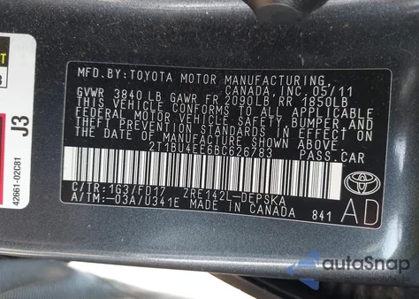 2011 Toyota Corolla S from USA, damaged, VIN 2T1BU4EE6BC626783